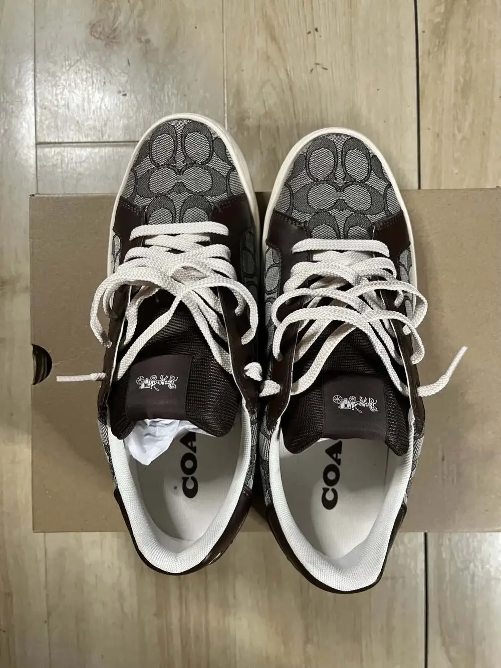 Coach Men's Lowline Signature C Jacquard Leather Sneakers Charcoal Brown